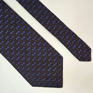 ALTEA MILANO ITALY SILK TIE BLUE BROWN TEXTURED GEOMETRIC PATTERN 4" X 56"